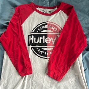 Hurley Red and White Long Sleeve Tees